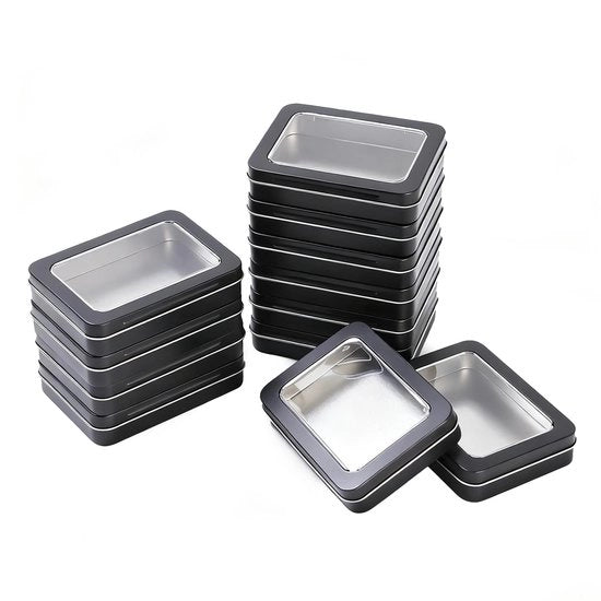 Scatola di archiviazione leggera - 12 pezzi - Scatole metalliche - Coperchio trasparente - Contenitore rettangolare - Progettata con cerniera - Ideale per hobby - Scatola di archiviazione metallica