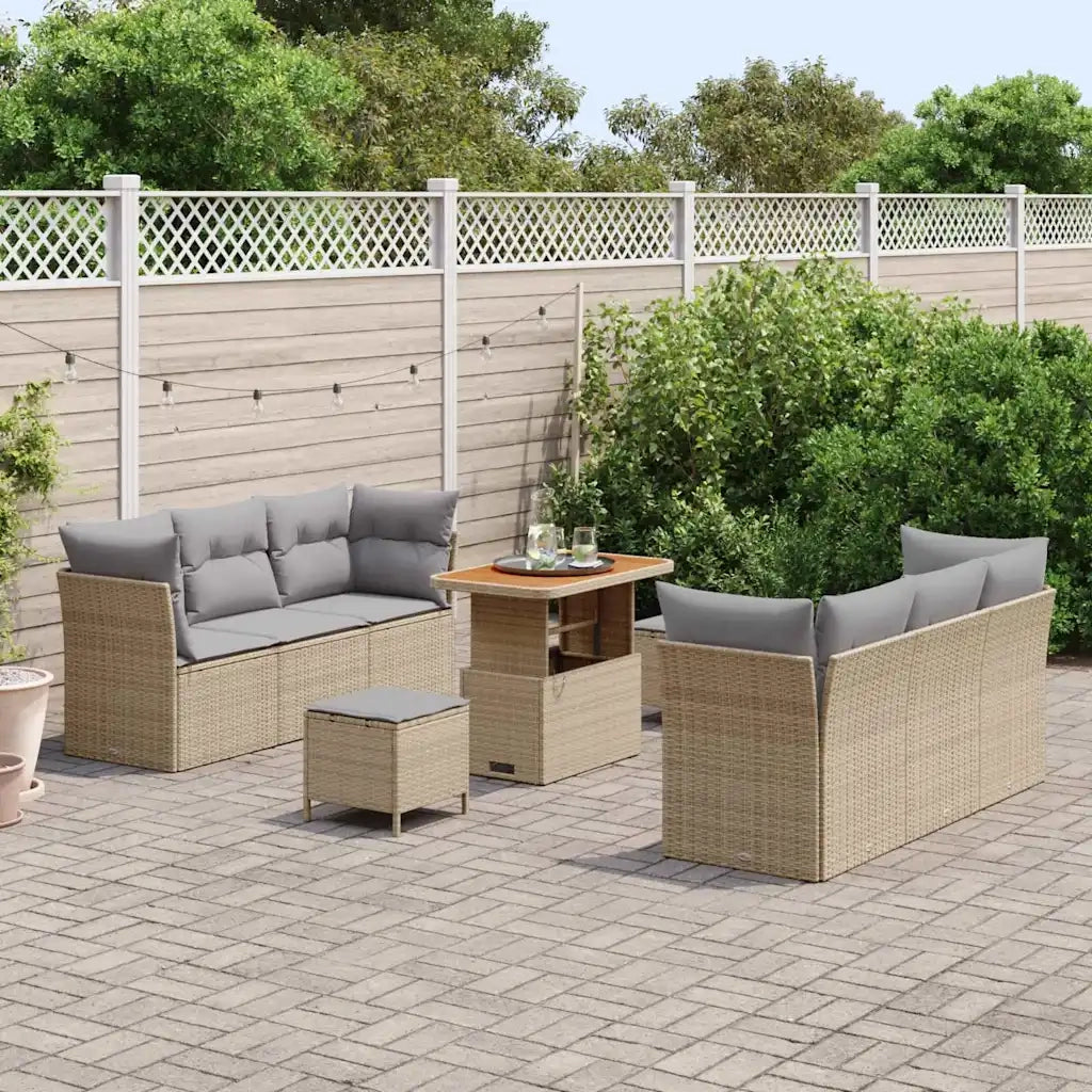 Set Divano da Giardino 9 pcs Beige e Grigio Chiaro polyrattan 3363392