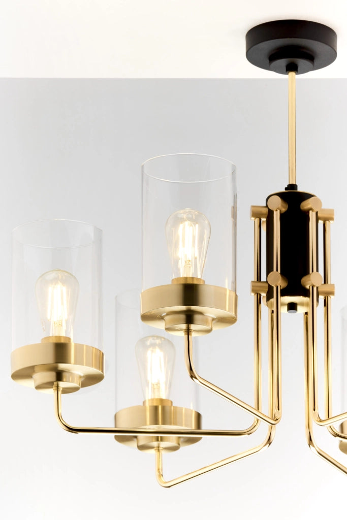 Lampadario classico RAMIREZ oro/nero 6xE27 vetro trasparente