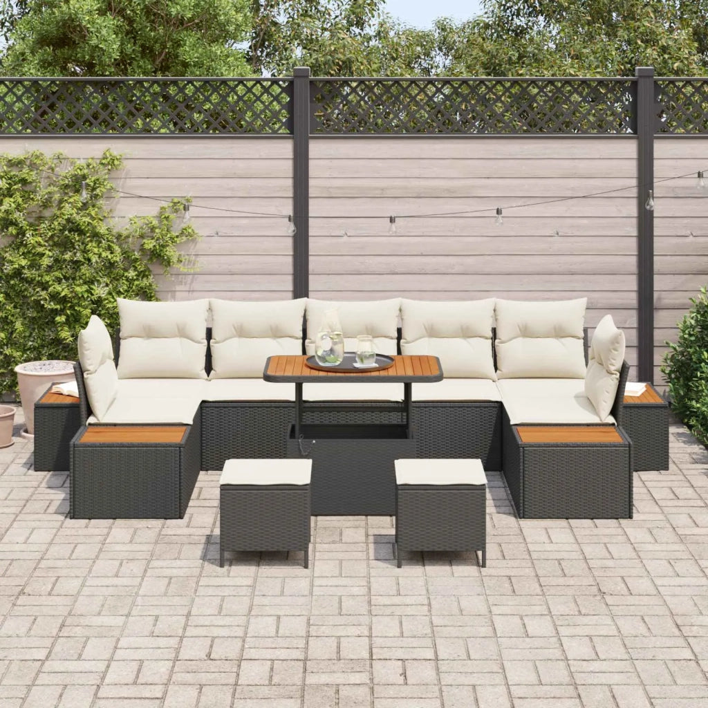 Set Divano da Giardino con cuscino 10 pcs Nero e Crema 3363290