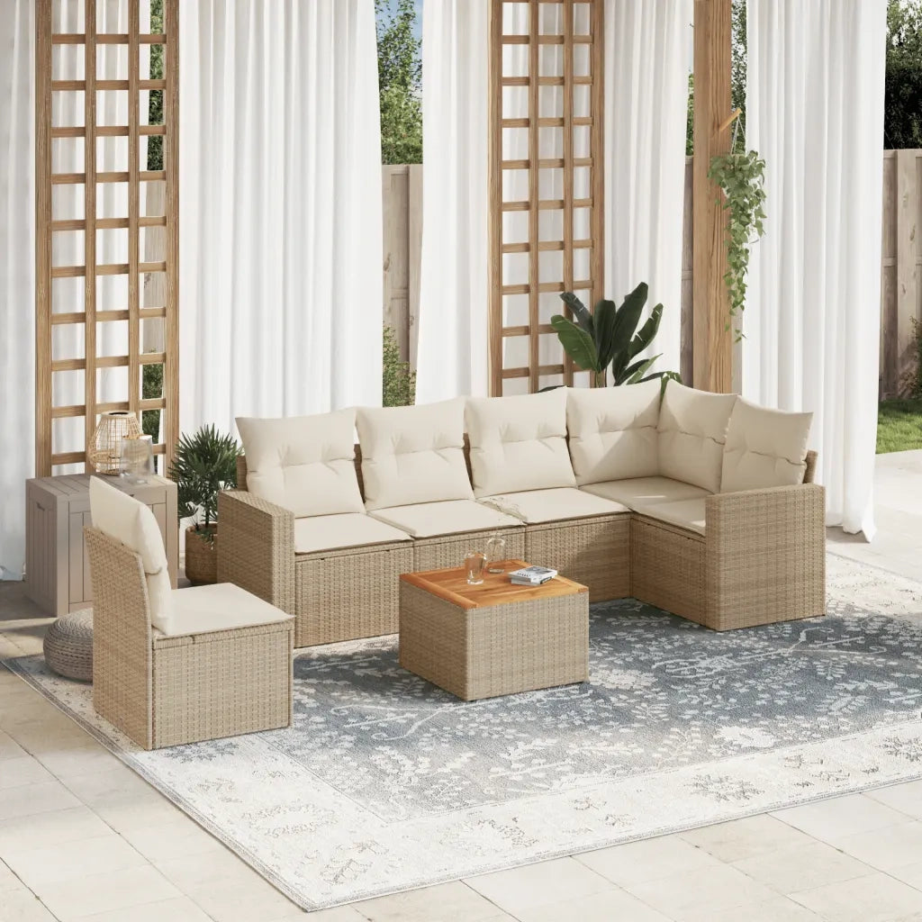 Set Divani da Giardino 7 pz con Cuscini Beige in Polyrattan 3256478