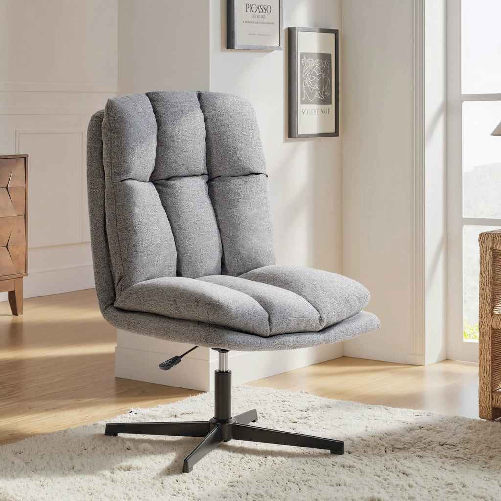 Sedia Girevole Tessuto Effetto Lino ¨C Zephmum ¨C Grigio Chiaro Metallo 63x75x92-102 cm