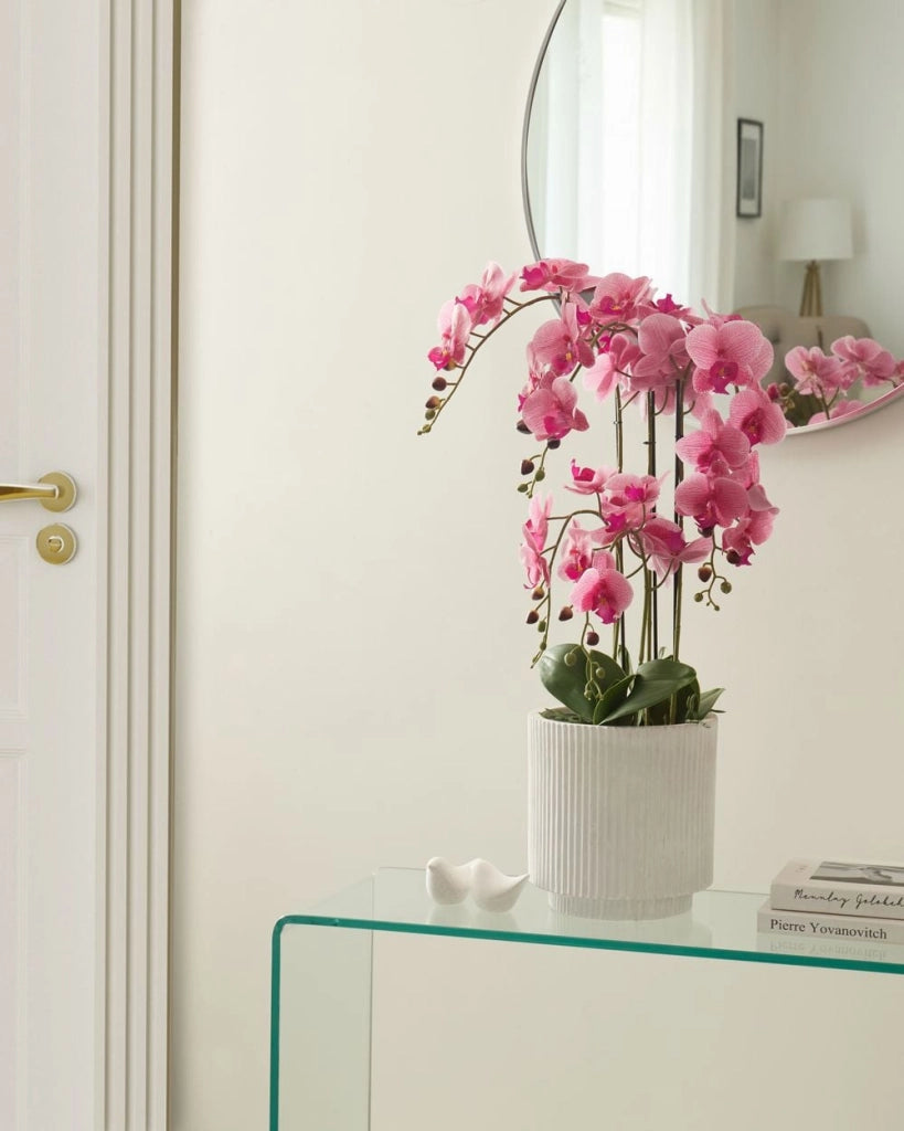 Pianta artificiale in vaso Orchidea con vaso rosa 65 cm Accessorio decorativo per interni