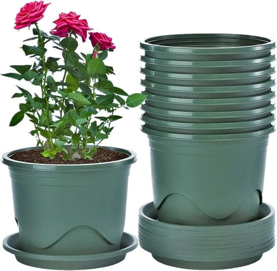 Set di vasi per piante - Vasi decorativi per interni ed esterni - 6 pezzi - Verde - 22 cm
