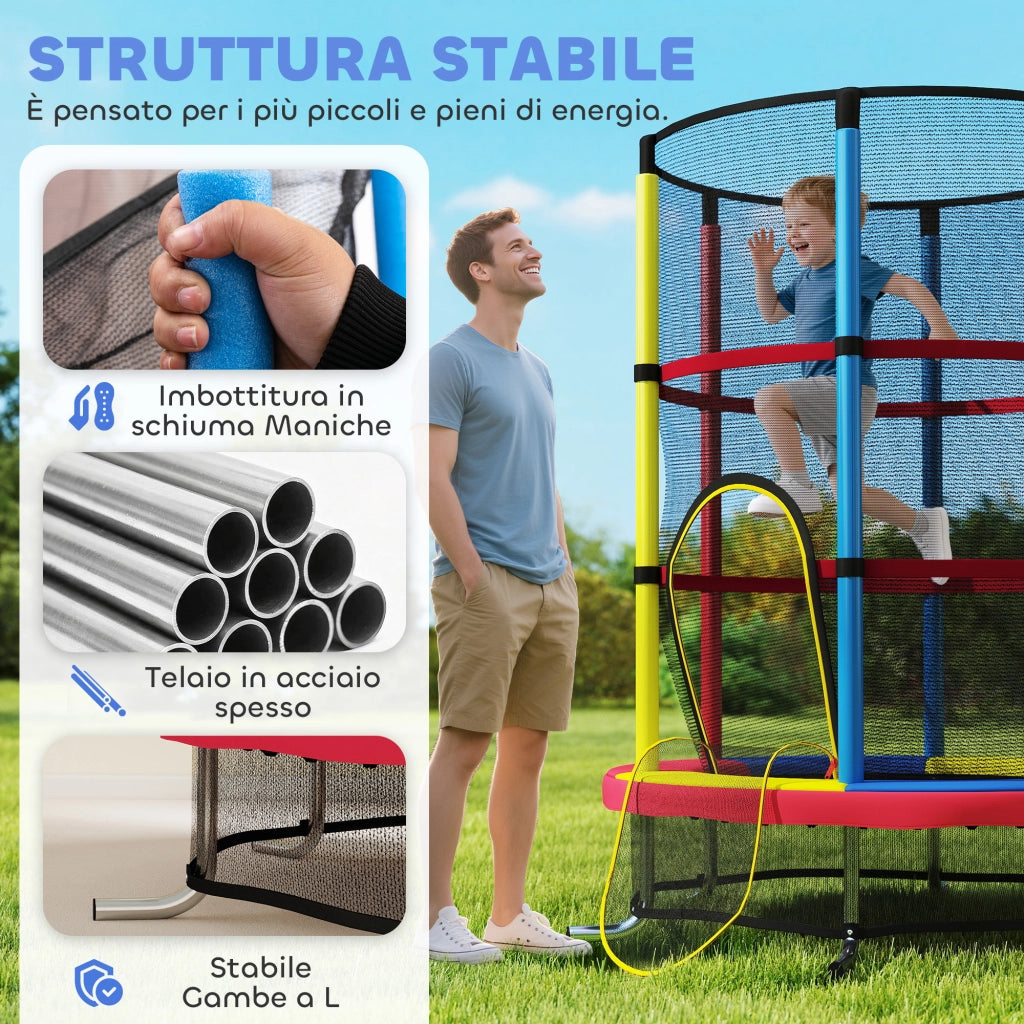 Trampolino per Bambini con Rete di Sicurezza ¨C Minimal ¨C ?160x190 cm, Multicolore