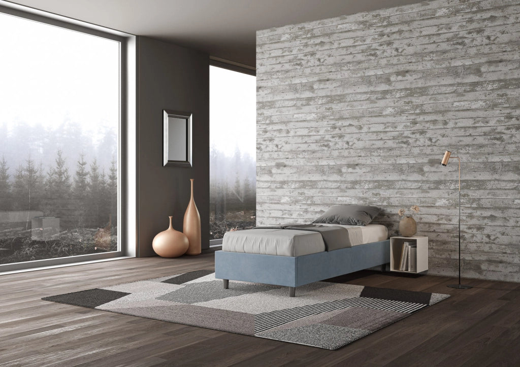 Letto Singolo Sommier 80x210 cm con Rete e Contenitore Azelia Azzurro