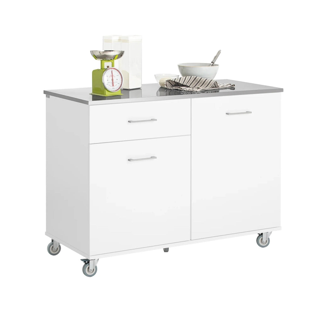 Carrello Da Cucina Isola Cucina Con Piano Di Lavoro Credenza Con Ruote Carrello Bianco 120x56x90cm FKW117-W