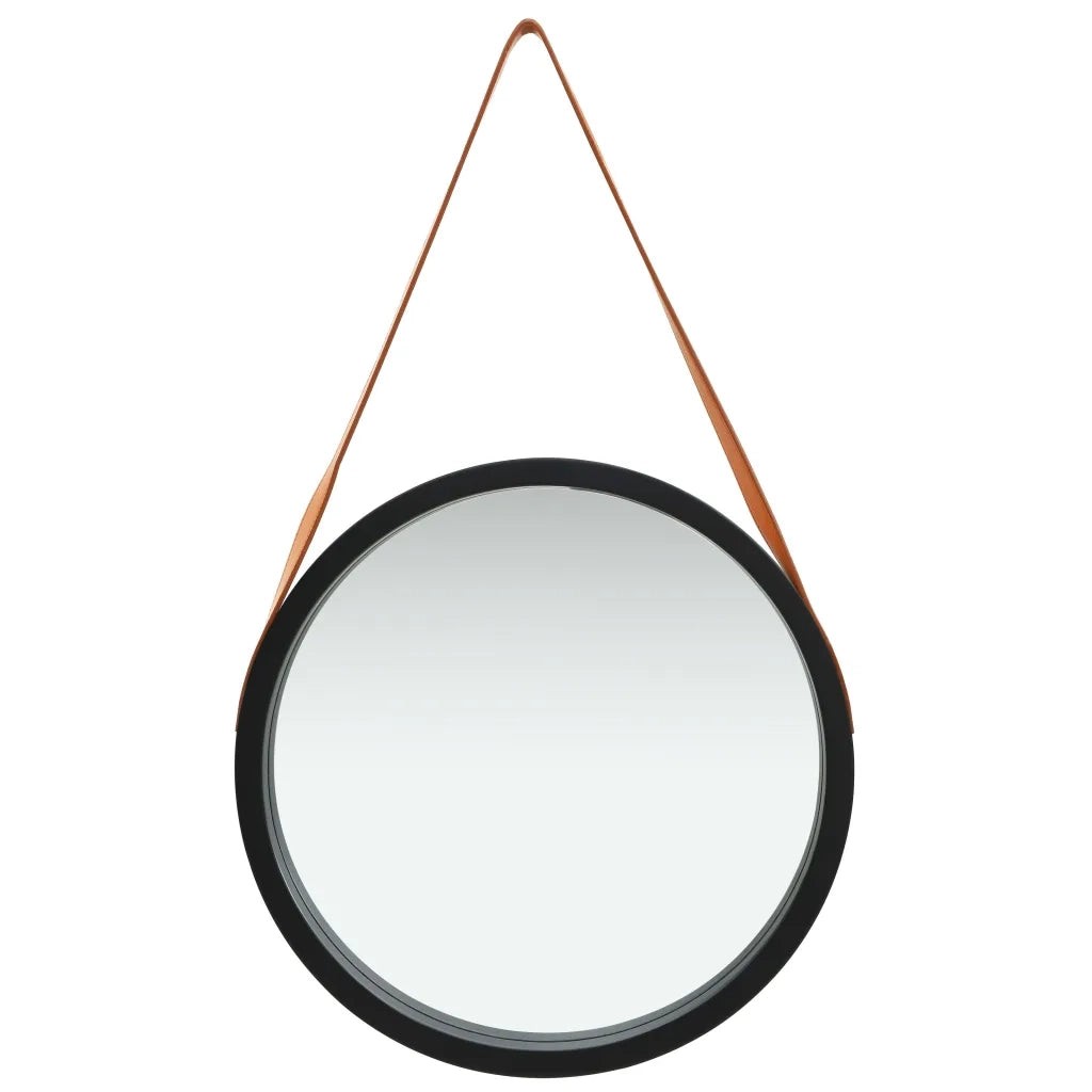 Specchio da Parete con Cinghia 50 cm Nero 320367