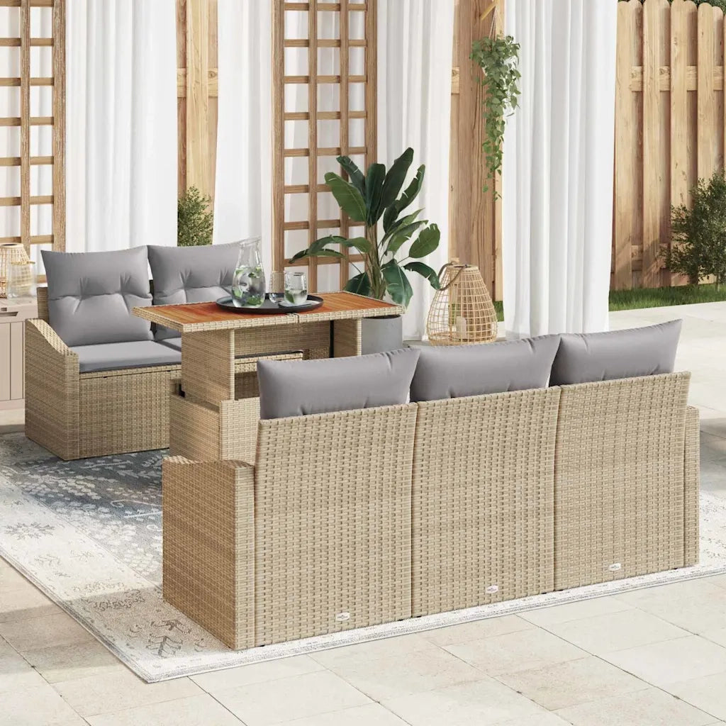 Set da Pranzo per Giardino con cuscino 6 pcs Beige e grigio