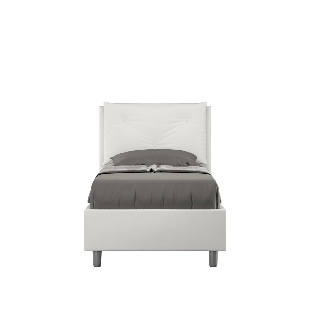 BS COM Letto singolo contenitore imbottito 80x200 similpelle bianco