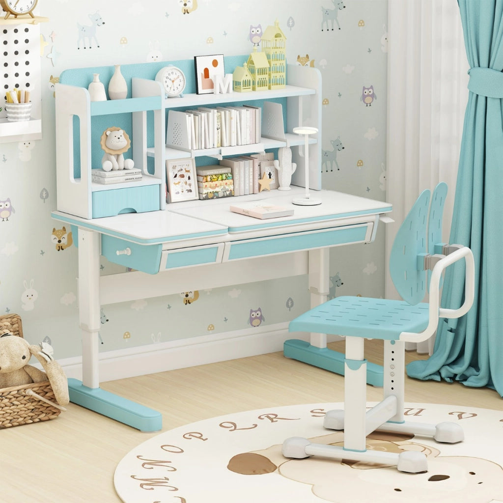 Sedia regolabile in altezza per bambini con doppi supporti dorsal, Sedia da studio con seduta traspirante Blu