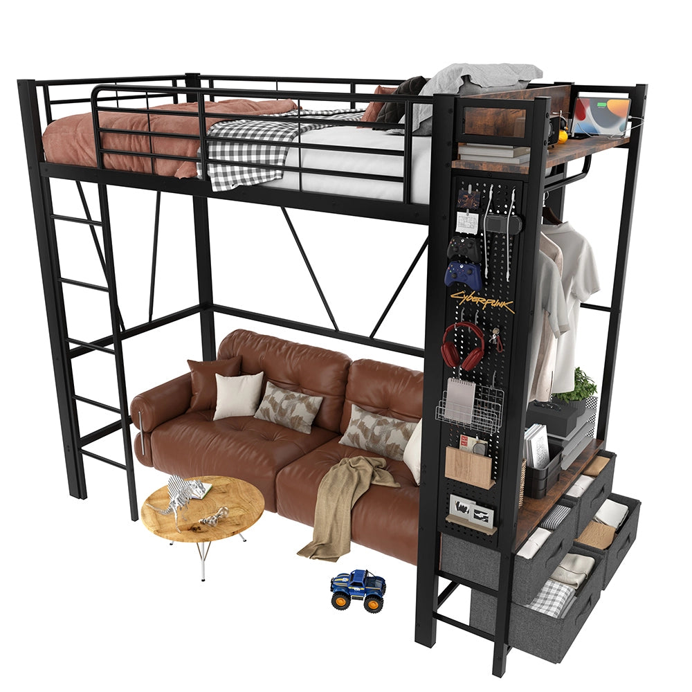 Letto a soppalco - Xylo - 90x200 cm 4 cassetti USB nero