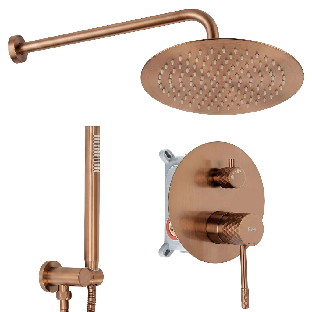 Set Doccia Da Incasso Rea Lungo Diamond Brush Copper + Box