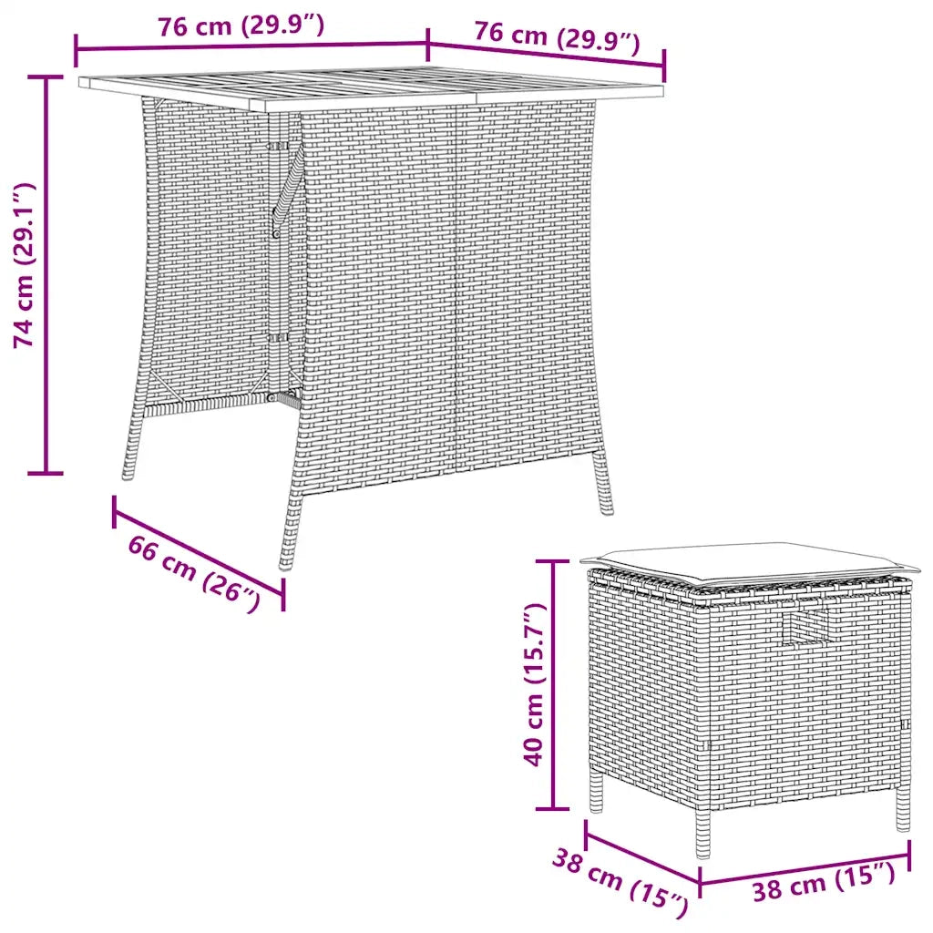 Set da Pranzo da Giardino 5 pz con Cuscini Beige in Polyrattan 365422