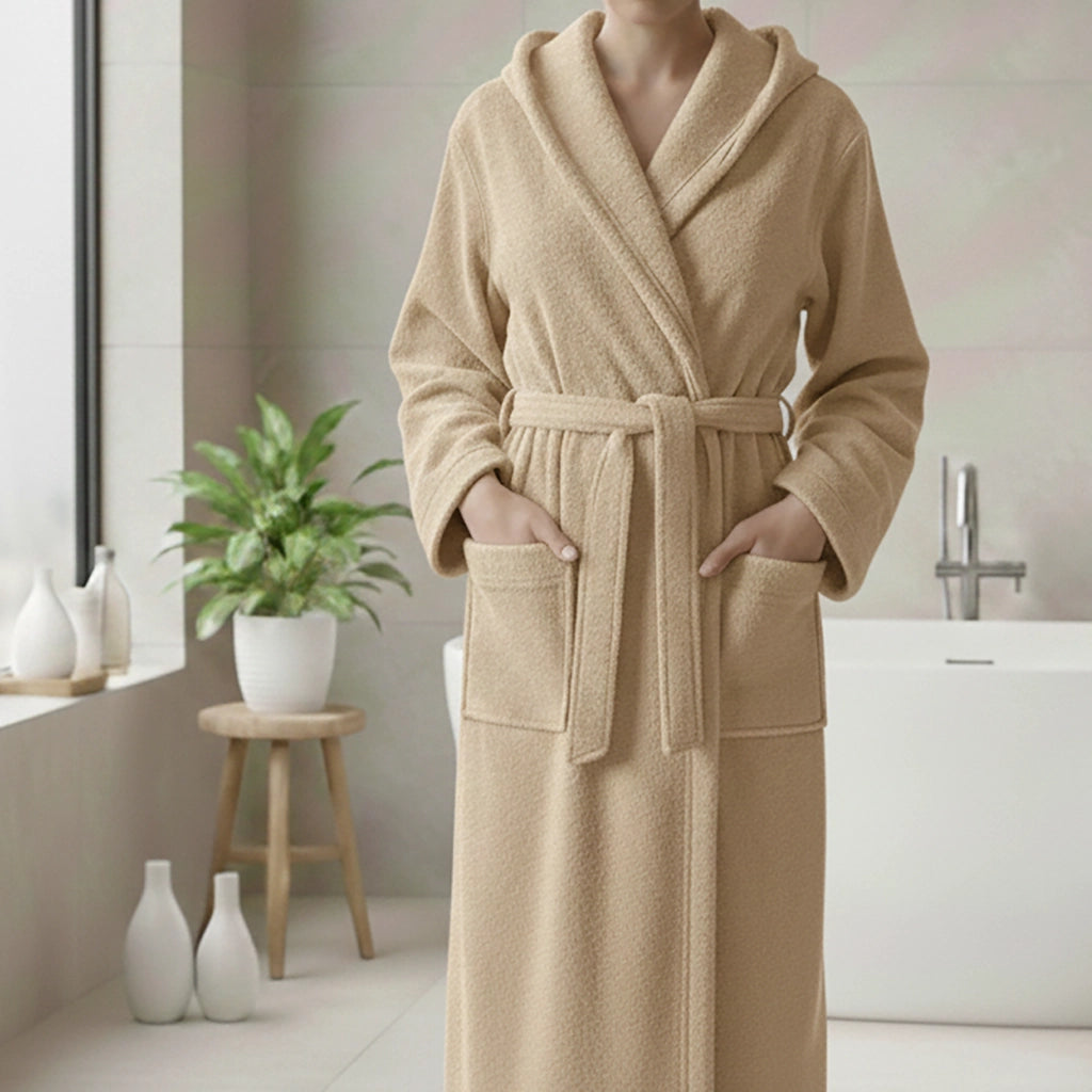 Satoka, Accappatoio 100% Cotone con Cappuccio, Bianco Crema