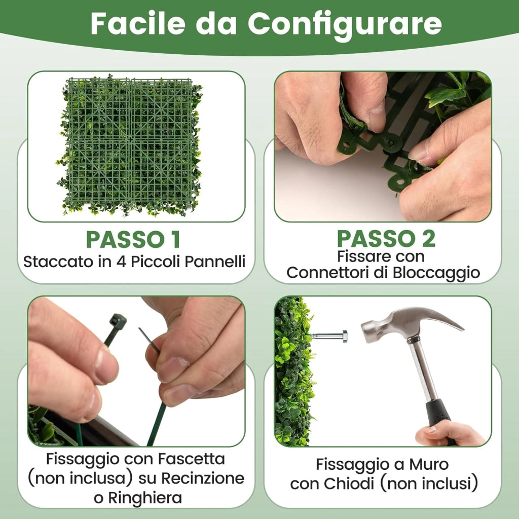12 Pezzi di Pannelli Artificiale da Parete 50,5 x 50,5 cm, Pannelli di Muschio Perpetuo, Siepi e Recenzione Artificiale Effetto Realistico da Casa e Ufficio (Foglie miscelate)