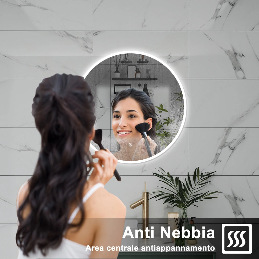 AICA Specchio da bagno 60 x 60 cm, antiappannamento, dimmerabile, interruttore touch, Funzione Memoria