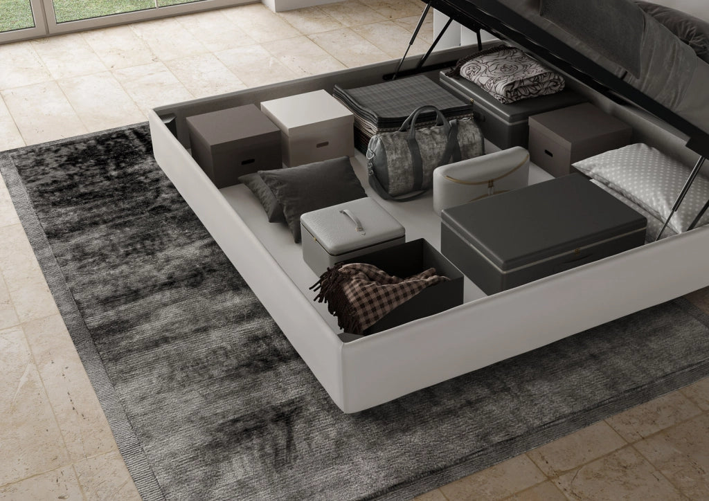 BS COM Letto contenitore imbottito 180x210 similpelle bianco