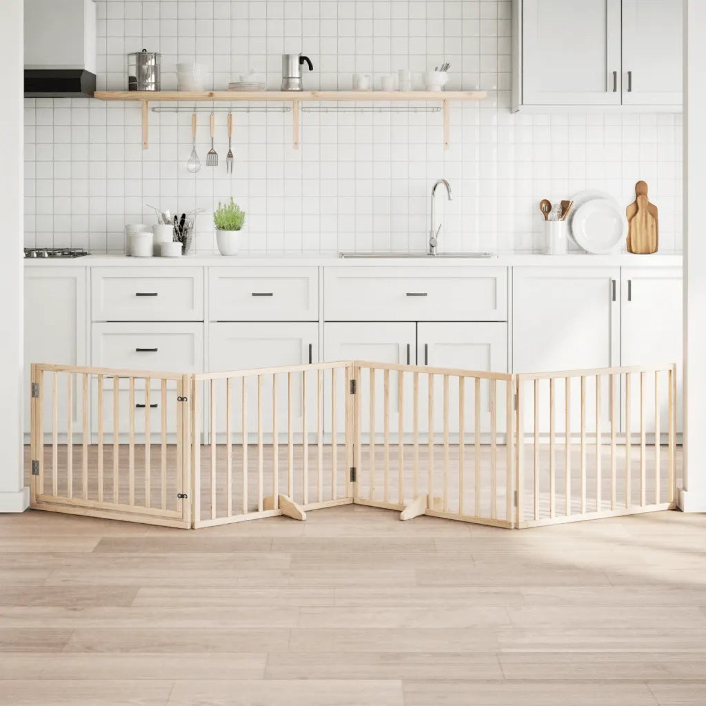 Cancelletto per cani con porta pieghevole 4 pannelli 320 cm in legno di pioppo 352177