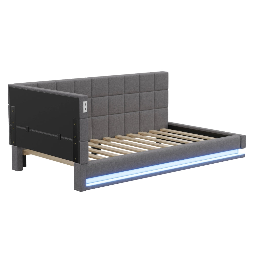 Letto imbottito trasformabile 90 x 200 cm grigio con LED e USB