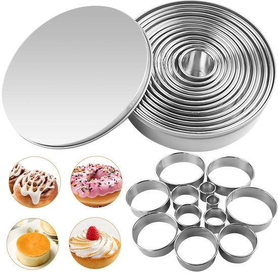 Set di 12 Forme a Spinta per Biscotti e Donuts - Materiale Inox - Forme a Spinta per Biscotti e Donuts - Dimensione 3cm - Forme a Spinta per Biscotti e Donuts - 12 pezzi - Inox