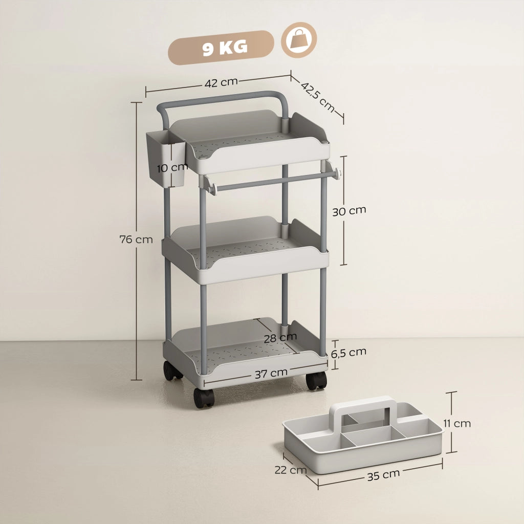Carrello Portatile a 3 Livelli con Cestelli ¨C Minimal ¨C Grigio