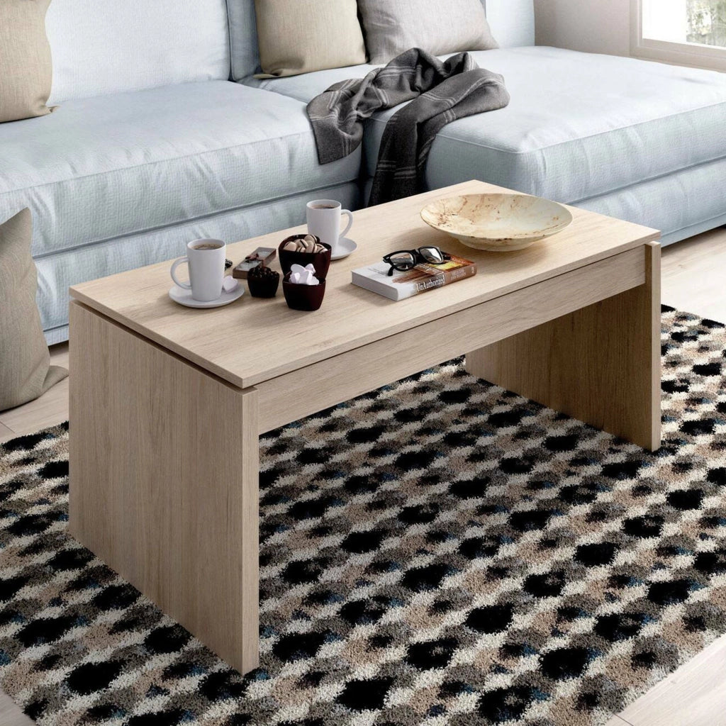Tavolino da salotto Audi, Porta riviste da soggiorno con vano portaoggetti, Tavolo basso da caffè elevabile, 102x50h43 cm, Rovere