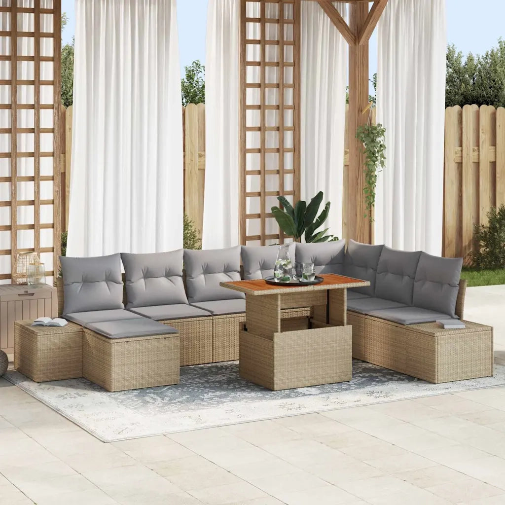 Set da Pranzo per Giardino con cuscino 9 pcs Beige e grigio