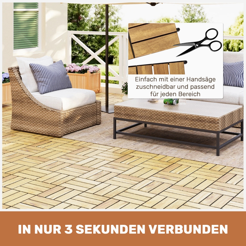 Piastrella a incastro per pavimentazione esterna in legno di acacia giallo 12 × 12 × 0.75 pollici per giardino e balcone