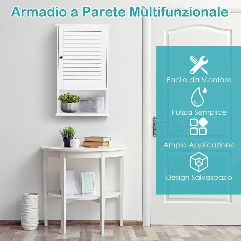 Armadio del Bagno Montato a Muro, Mensola Interna Regolabile, Struttura in MDF di Qualità, Pratico e Salva Spazio, Design Unico (Bianco)