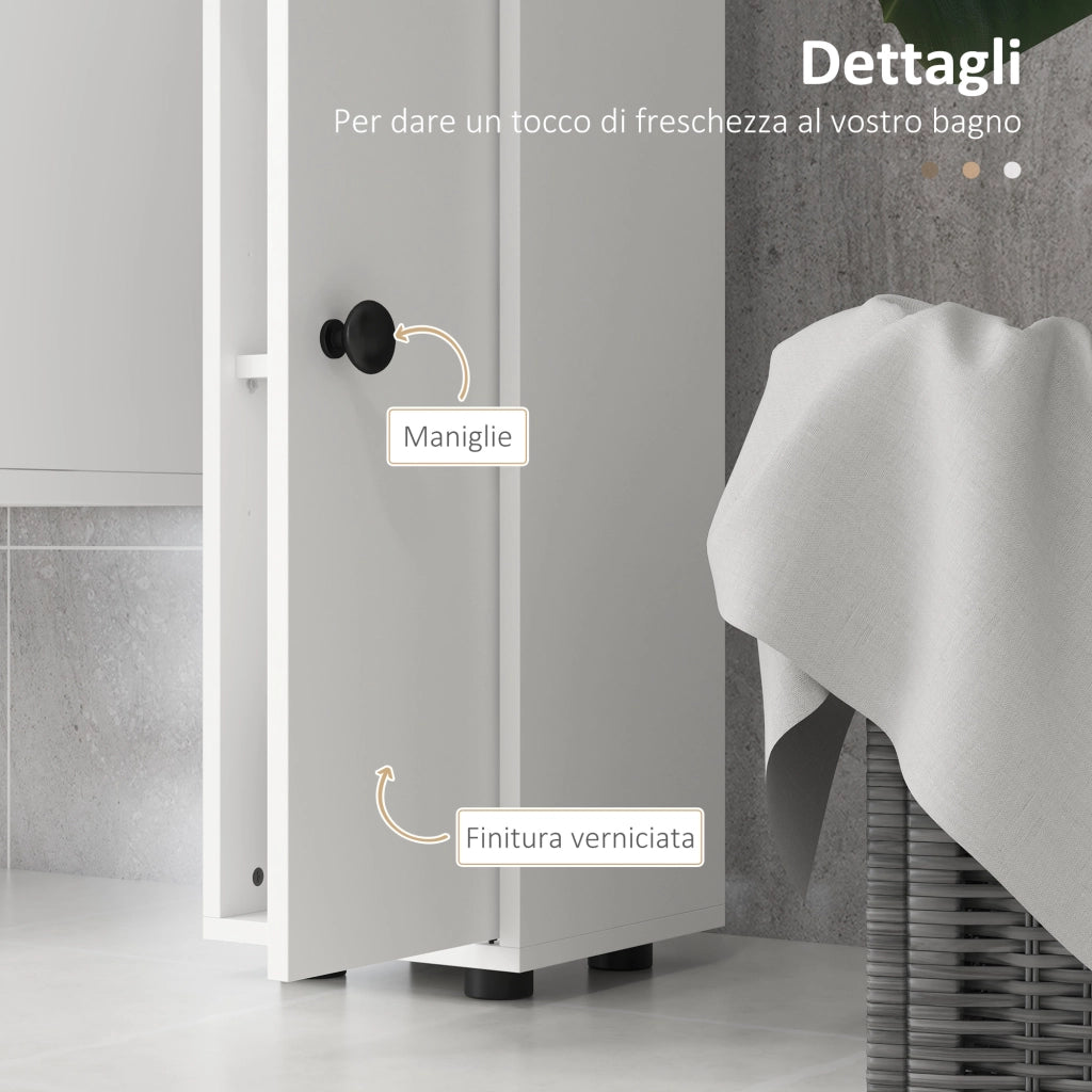 Colonna Bagno con Cassetto e Ripiani ¨C Xylo ¨C Legno Bianco 20x20x180 cm