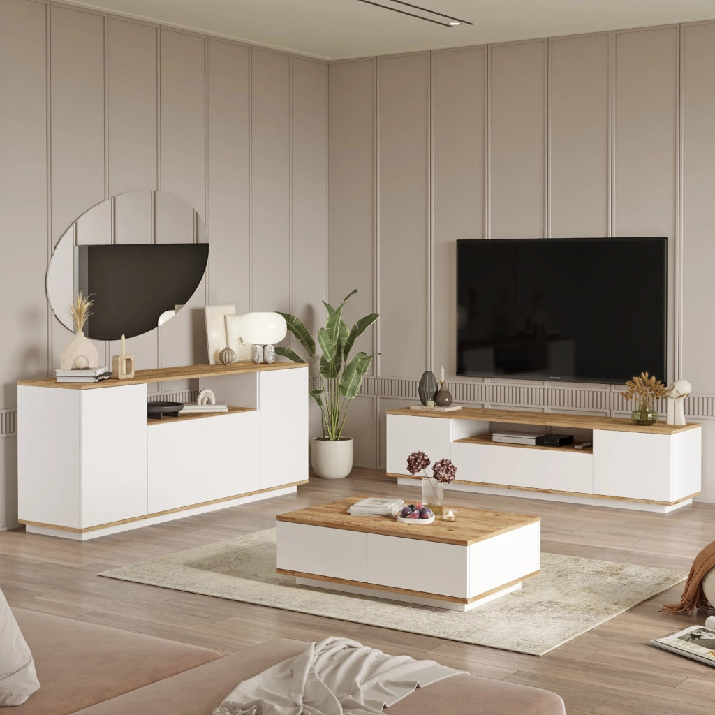 Robella, set Mobili da Soggiorno Modulabile, Marrone Rovere Nodi