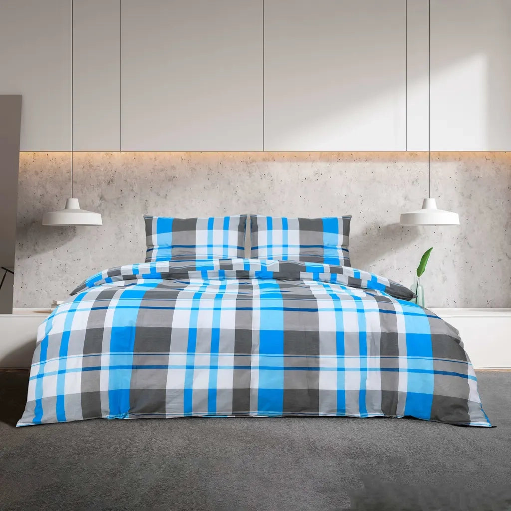 Set Copripiumino Blu e Grigio 200x200 cm in Cotone 136063