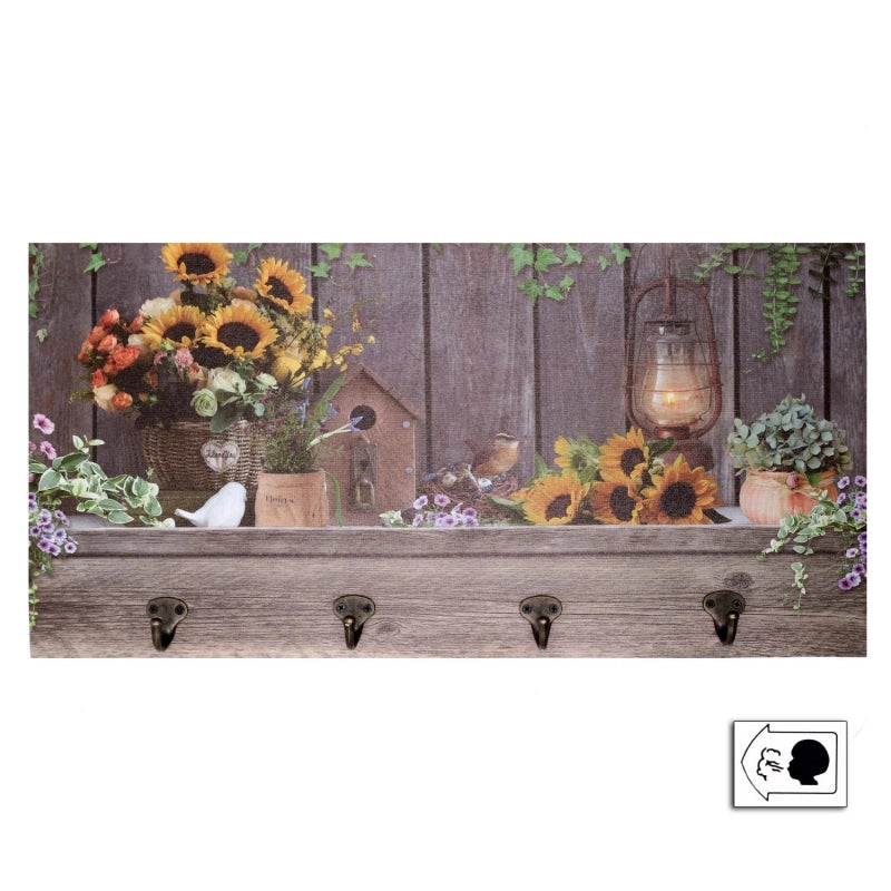 Appendino legno 4 posti con led girasoli cm 60x30x1,8