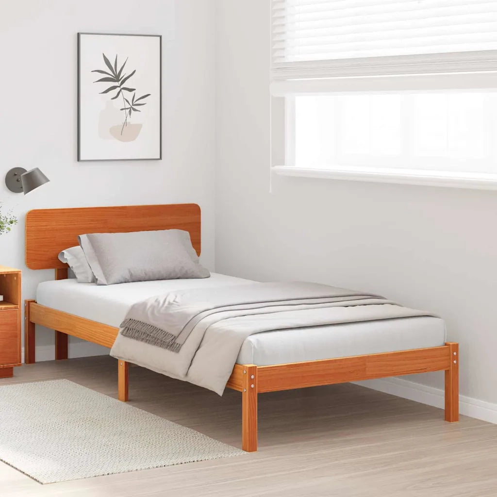Letto singolo | Letto per adulti | Struttura del letto Marrone cerato 90 x 190 cm Pino massello