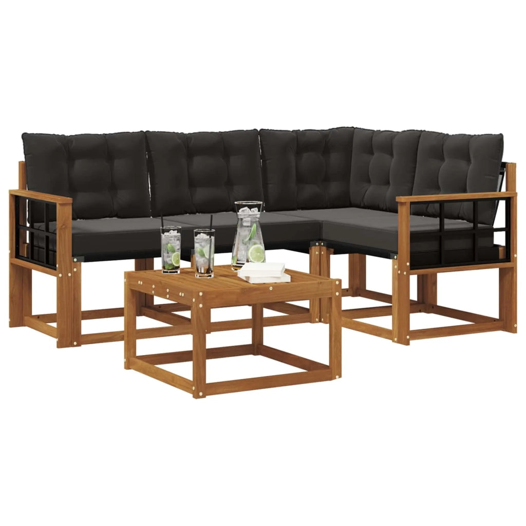 Set di divani da esterno con cuscino 5 pcs Naturale e Nero 3368647