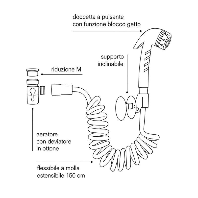 Doccetta bianca per lavabo o bidet con deviatore e aeratore - serie Sally