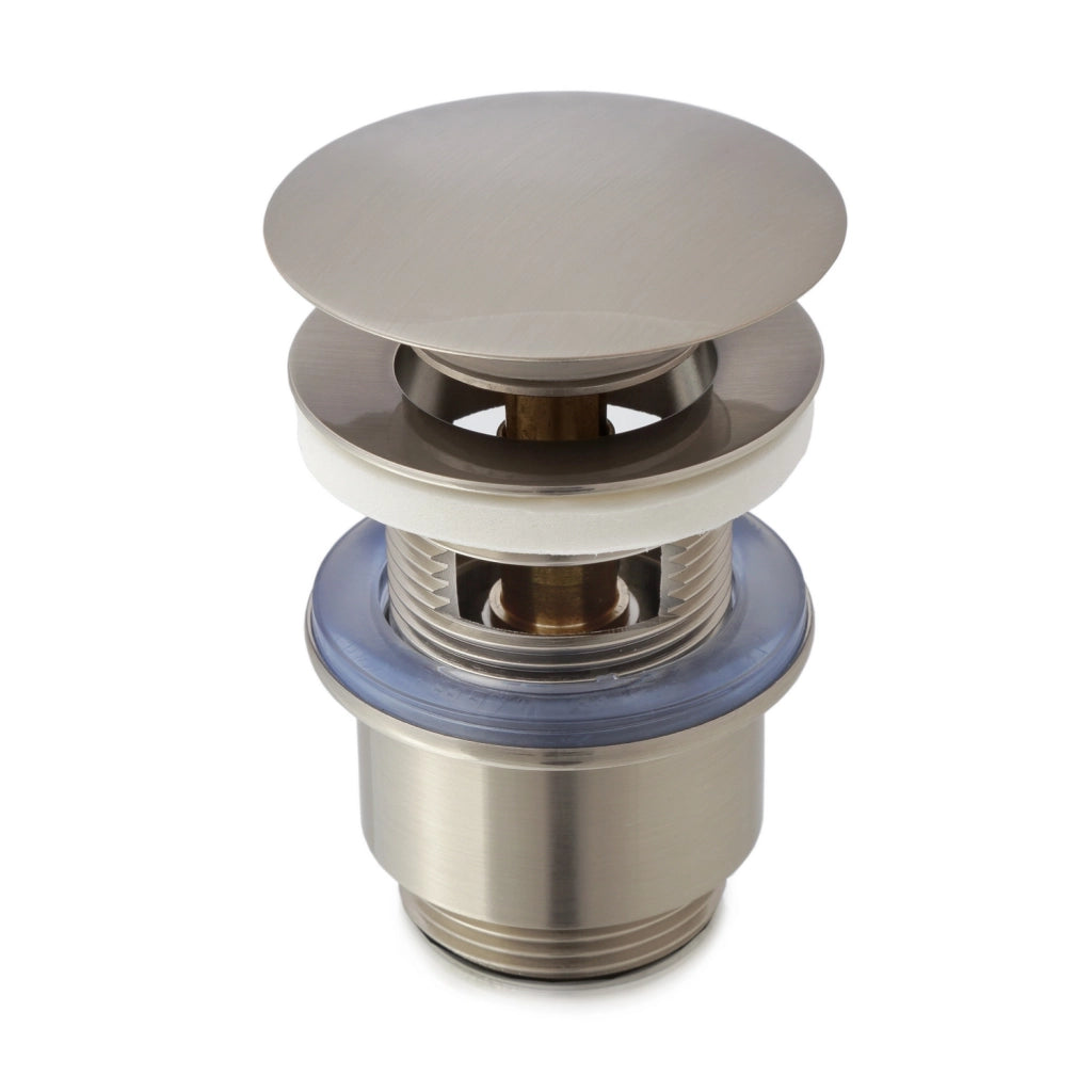 Piletta di scarico click-clack universale per lavabo e bidet con troppo pieno in ottone satinato | Vajont