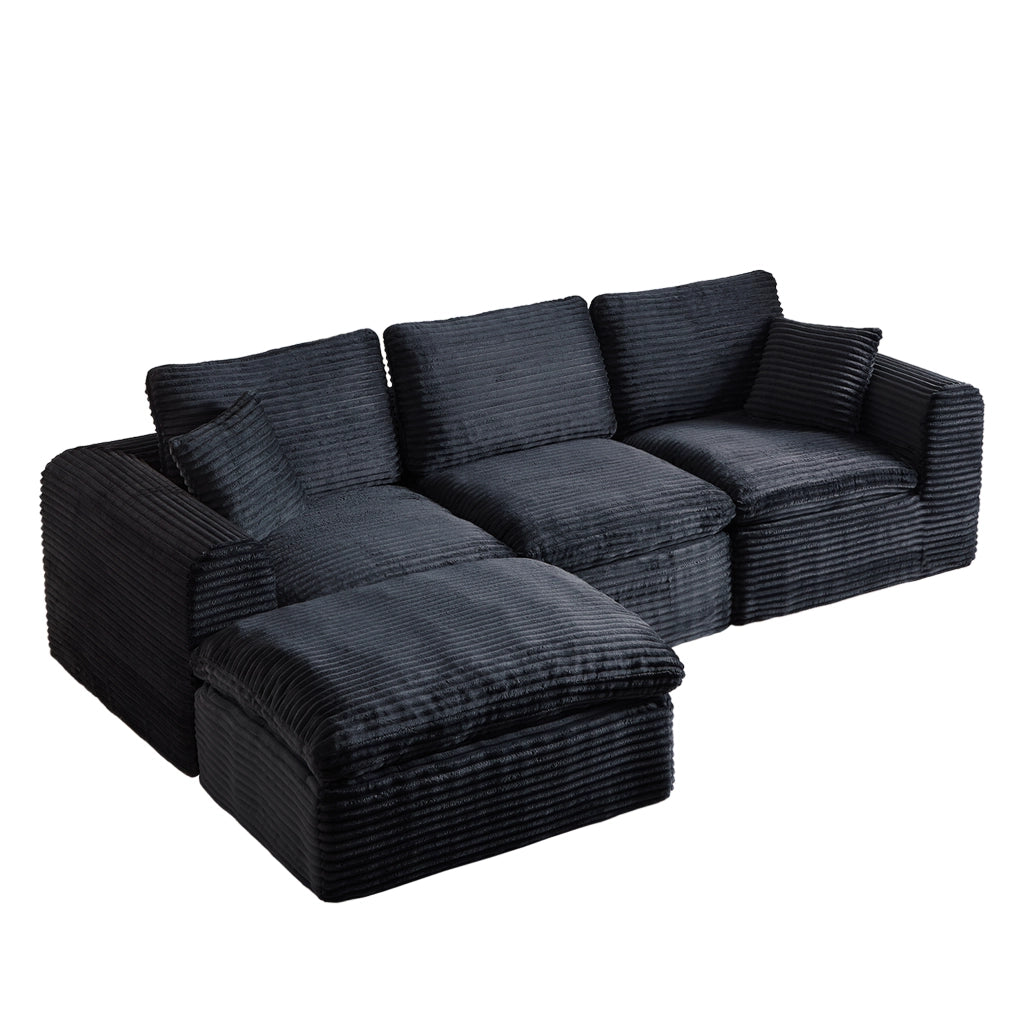 Divano modulare 280x180x65 cm configurabile 3 in 1; schiuma e molle; nero e blu