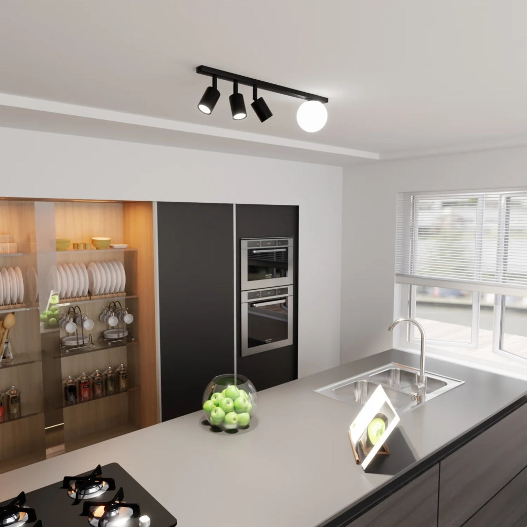 Plafoniera Minimal 4 Luci Sobek In Acciaio Nero E14+Gu10