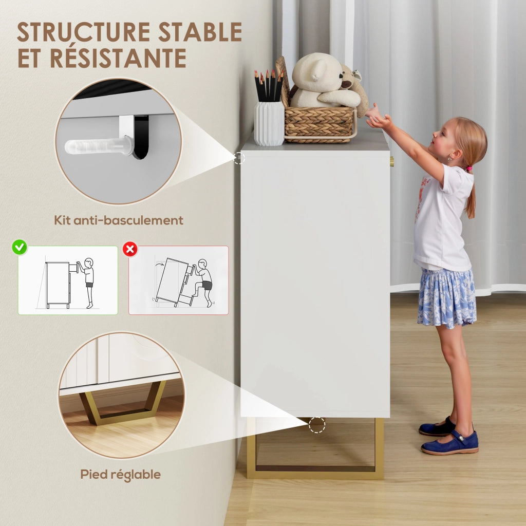 Mobile TV con cassetti e scaffali regolabili ¨C Minimal ¨C 106.5x35x77.5 cm, bianco