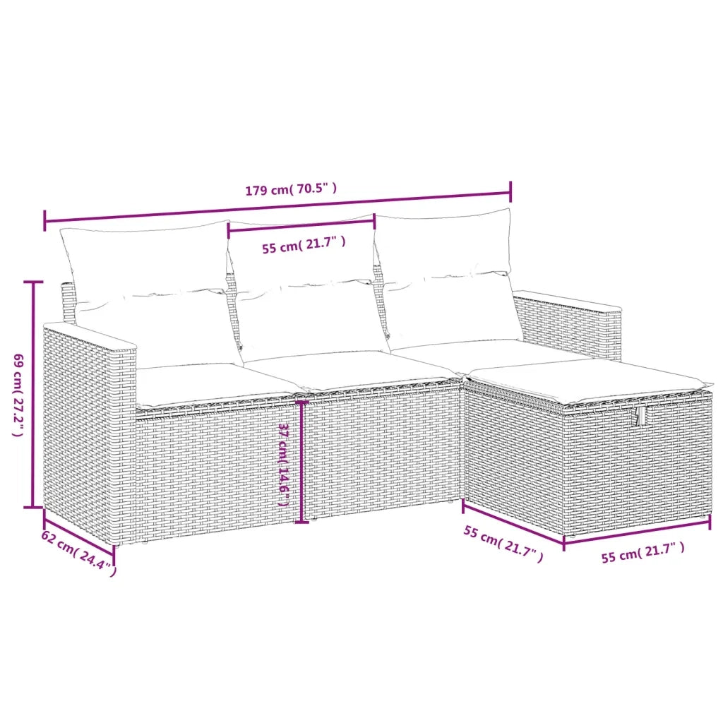 Set Divano da Giardino 4 pz con Cuscini Beige Misto Polyrattan