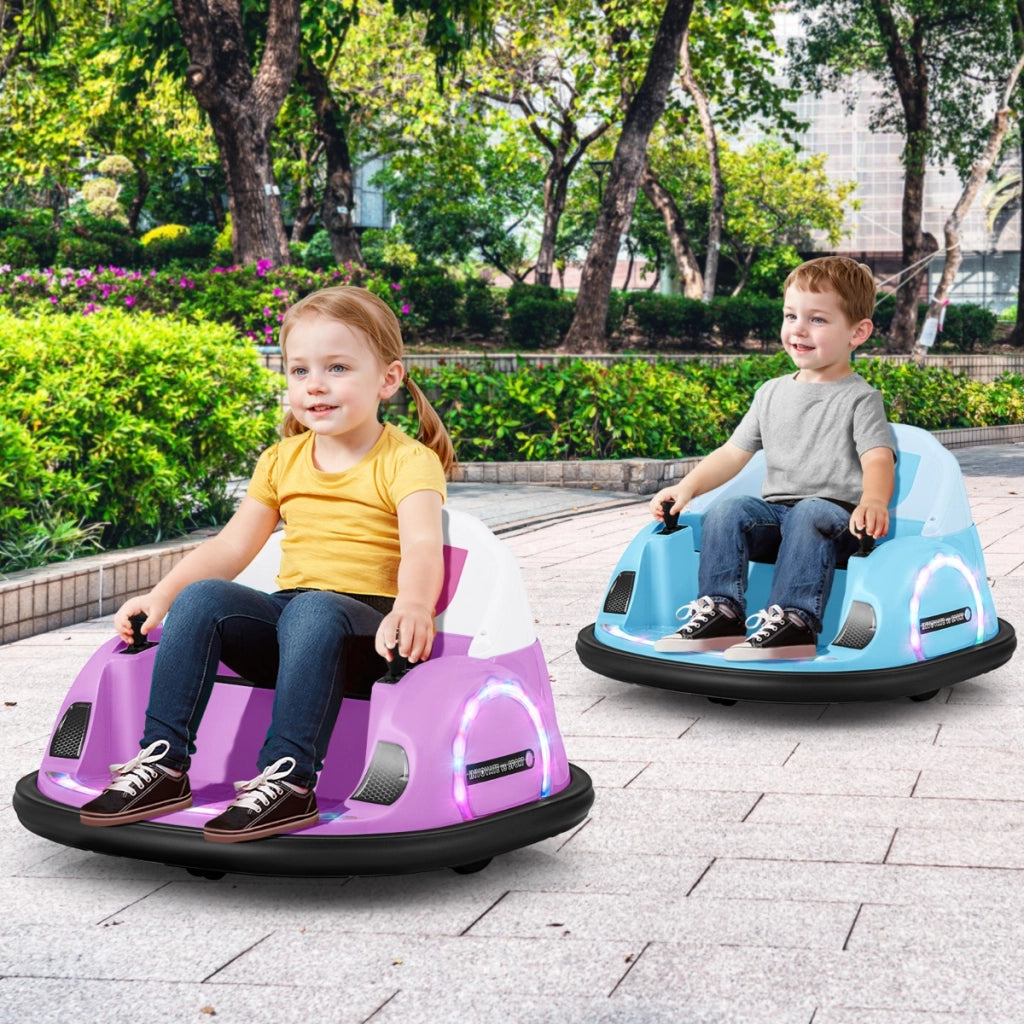 Giocattolo elettrico 12v con rotazione a 360¡ã con telecomando per bambini, Auto a scontro luci e funzione musicale Blu-Go Kart