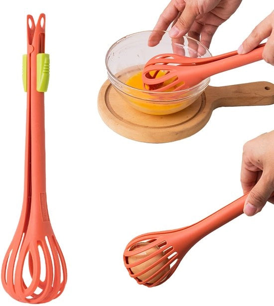 Eiernoedelkeukenbakgereedschap multifunzionale con impugnatura stabile e confortevole, garza da cucina per mixare, utensile da cucina per eiettare, clips per tavola (arancione)