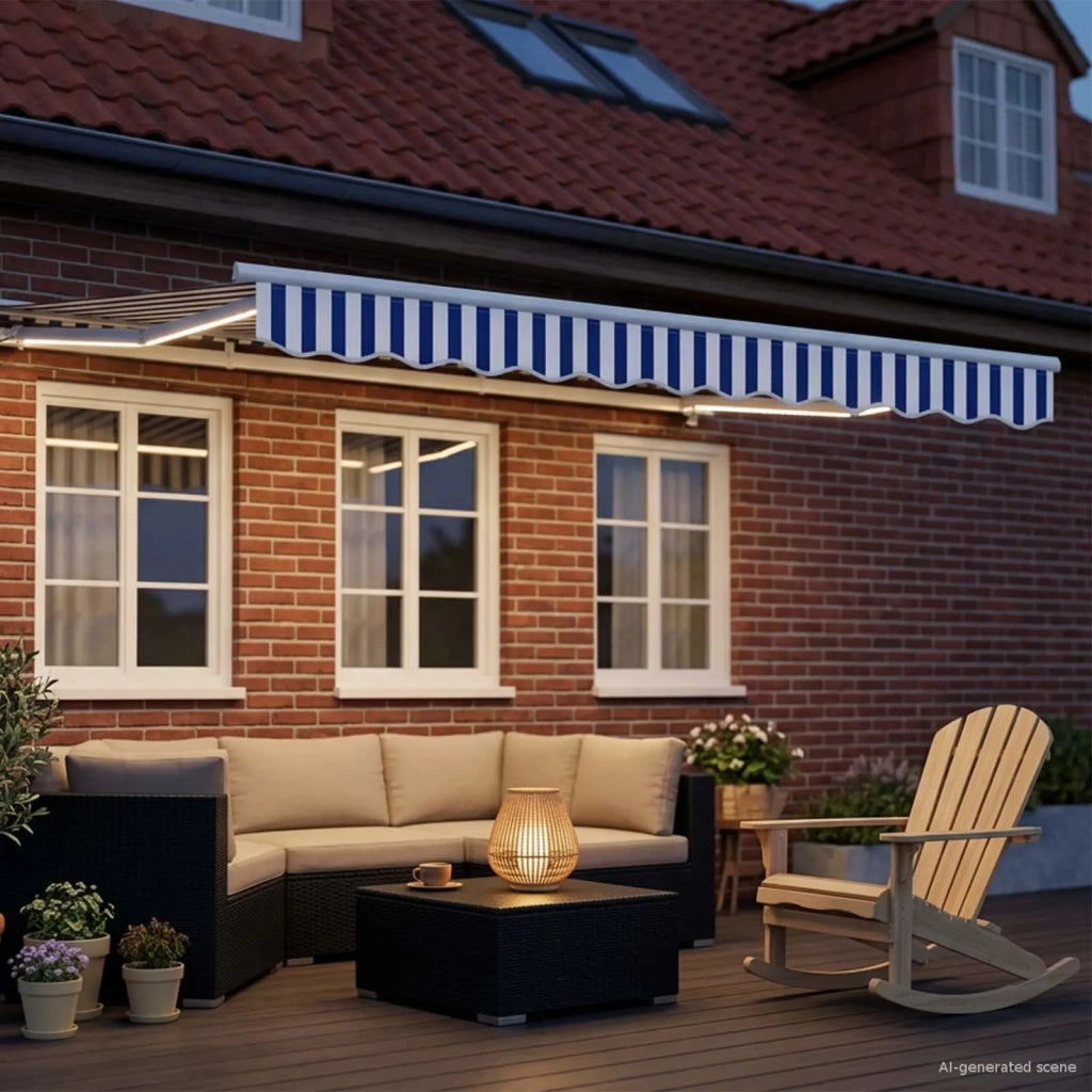 Cornice per Tenda Manuale con LED Blu e Bianco 3 x 2 m