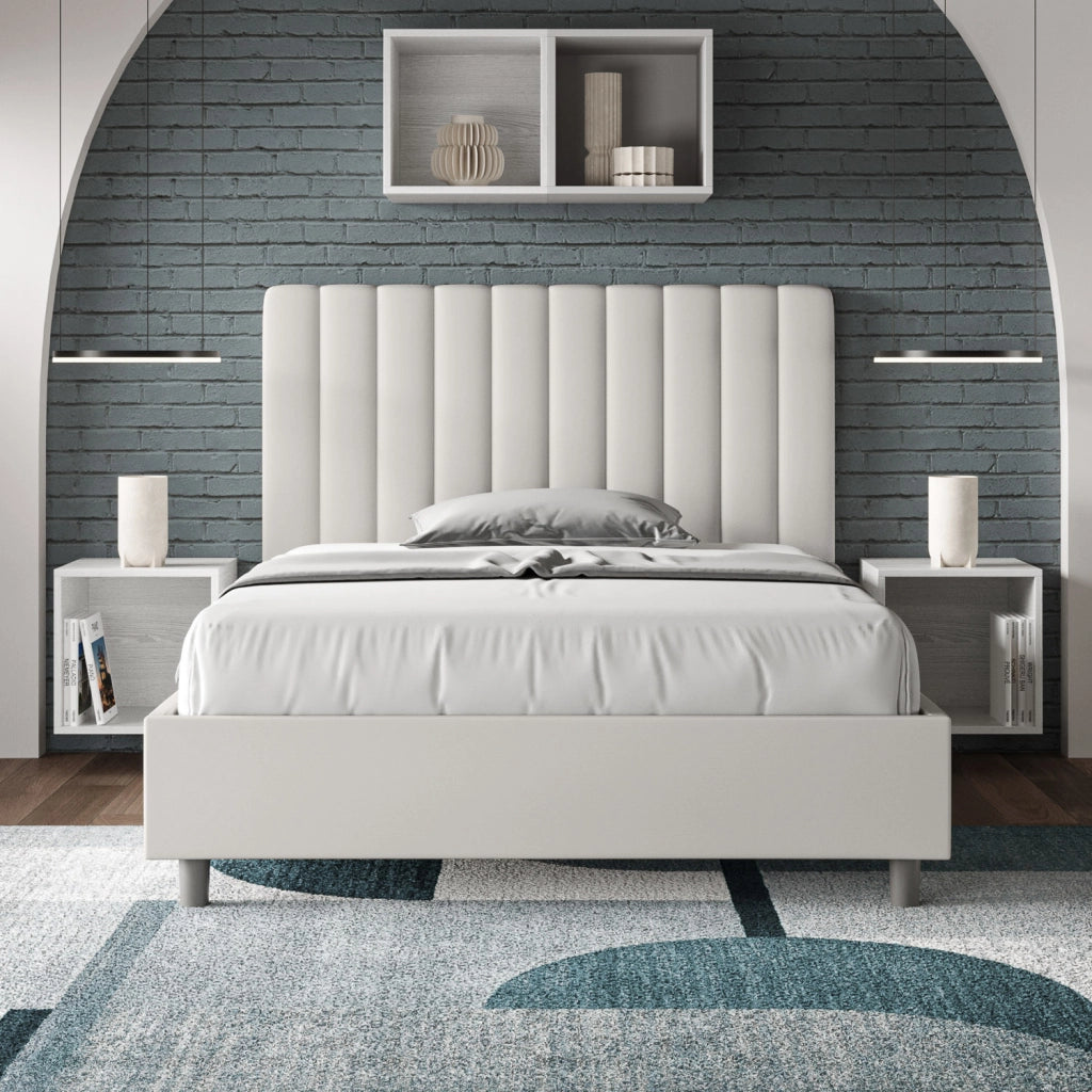 BS COM Letto una piazza e mezza contenitore imbottito 120x190 similpelle bianco
