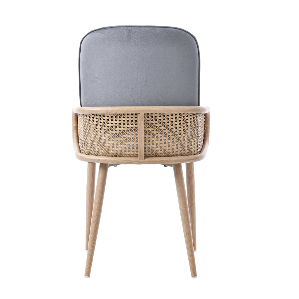 OKWISH Set di 2 Sedie da Pranzo, con Schienale Effetto Rattan e Gambe in Metallo, Stile Naturale, Velluto Grigio
