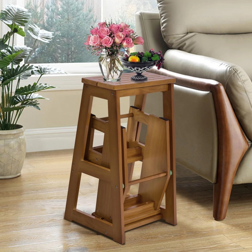 Sgabello Scaletta 3 Gradini in Legno di Pino, Sgabello Scala Pieghevole Salvaspazio, Scaletta 3 Gradini a Ribalta, Capacità Portante 150 kg, 57 x 38,5 x 66cm (Naturale)