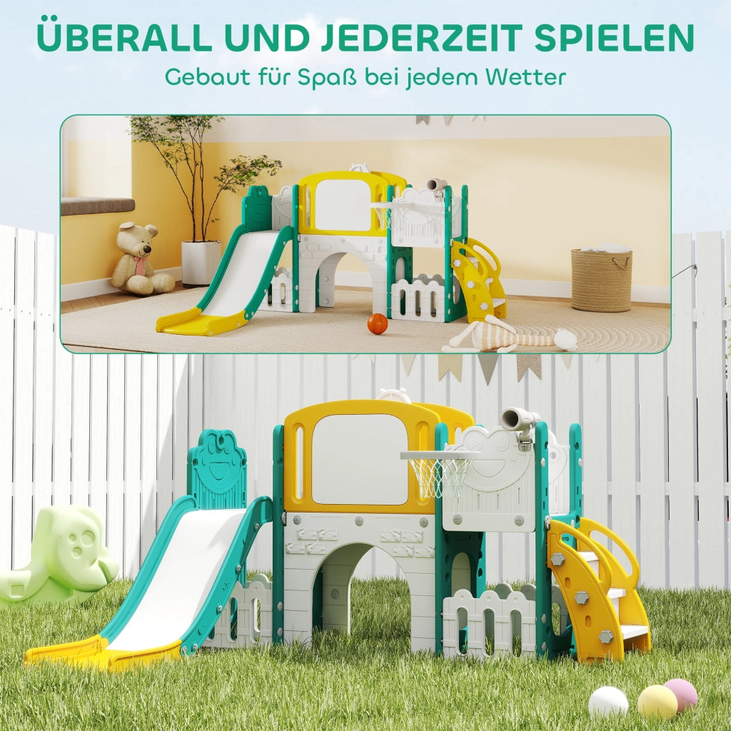 Casa gioco per bambini ¨C zephmum ¨C Giallo e verde, scivolo, cestino basket
