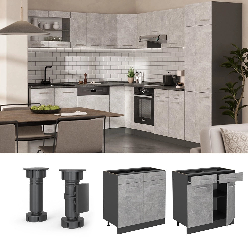 Vicco Mobiletto base per cucina Calcestruzzo 80 cm , PL Rovere